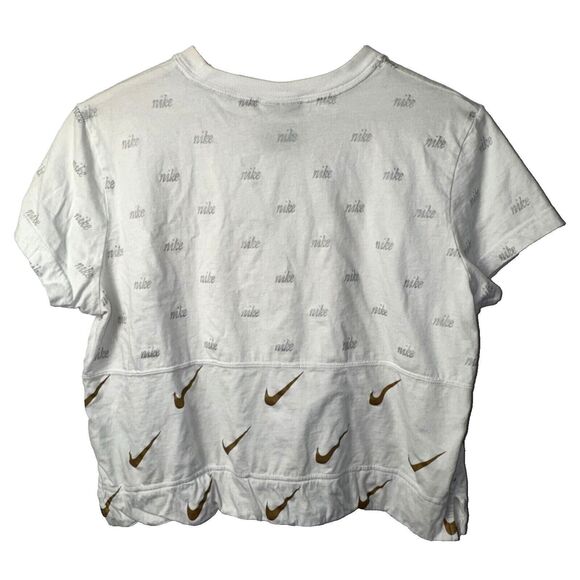 Nike White Gray Gold Logo Cropp Top Tee Size Medium - Picture 3 of 4